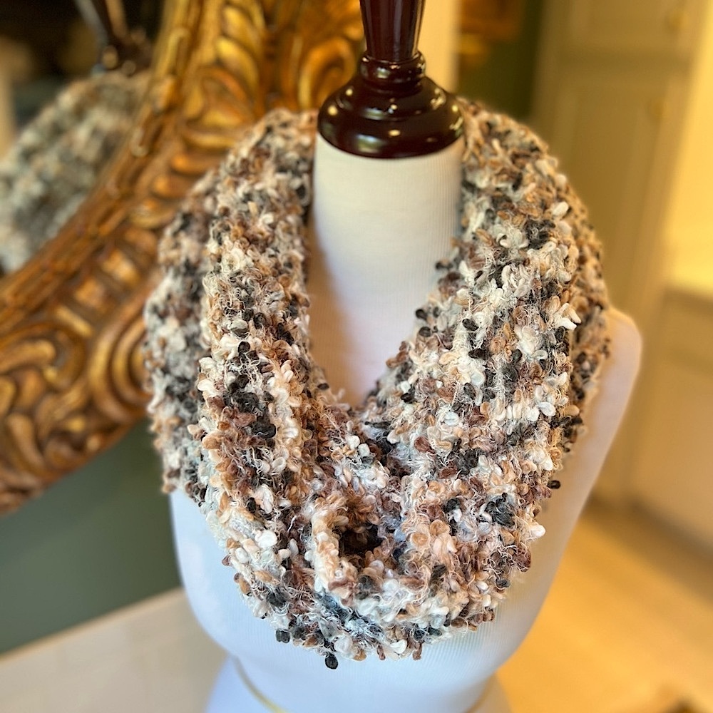 NWT Sonoma Cowl knit infinity Scarf tan gray white brown neutrals - Soft & Warm